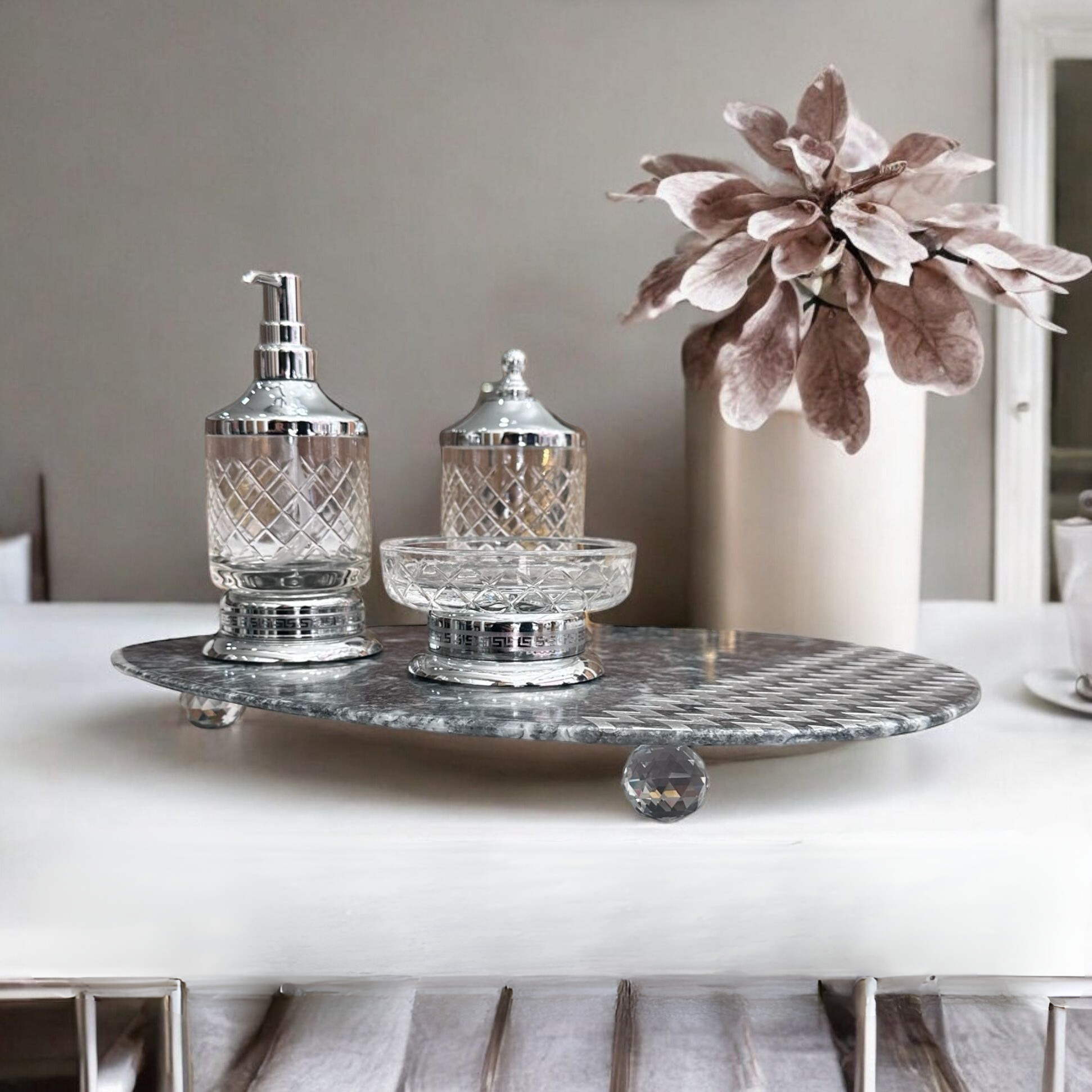 Emy Glass Chrome Sılver Bathroom Set